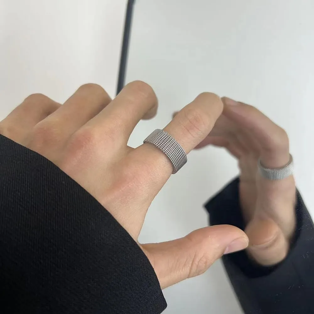 OIDIMS 8mm Wire Mesh Stainless Steel Band Ring for Men Women Fashion Comfort Fit Thumb Band Simple Plain Wedding Ring Engagement Anniversary Couple Ring Bff