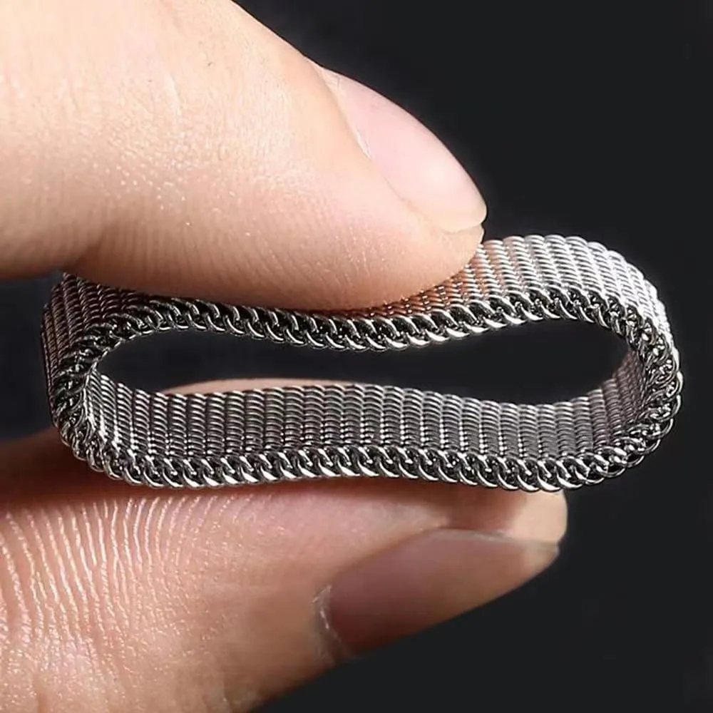 OIDIMS 8mm Wire Mesh Stainless Steel Band Ring for Men Women Fashion Comfort Fit Thumb Band Simple Plain Wedding Ring Engagement Anniversary Couple Ring Bff