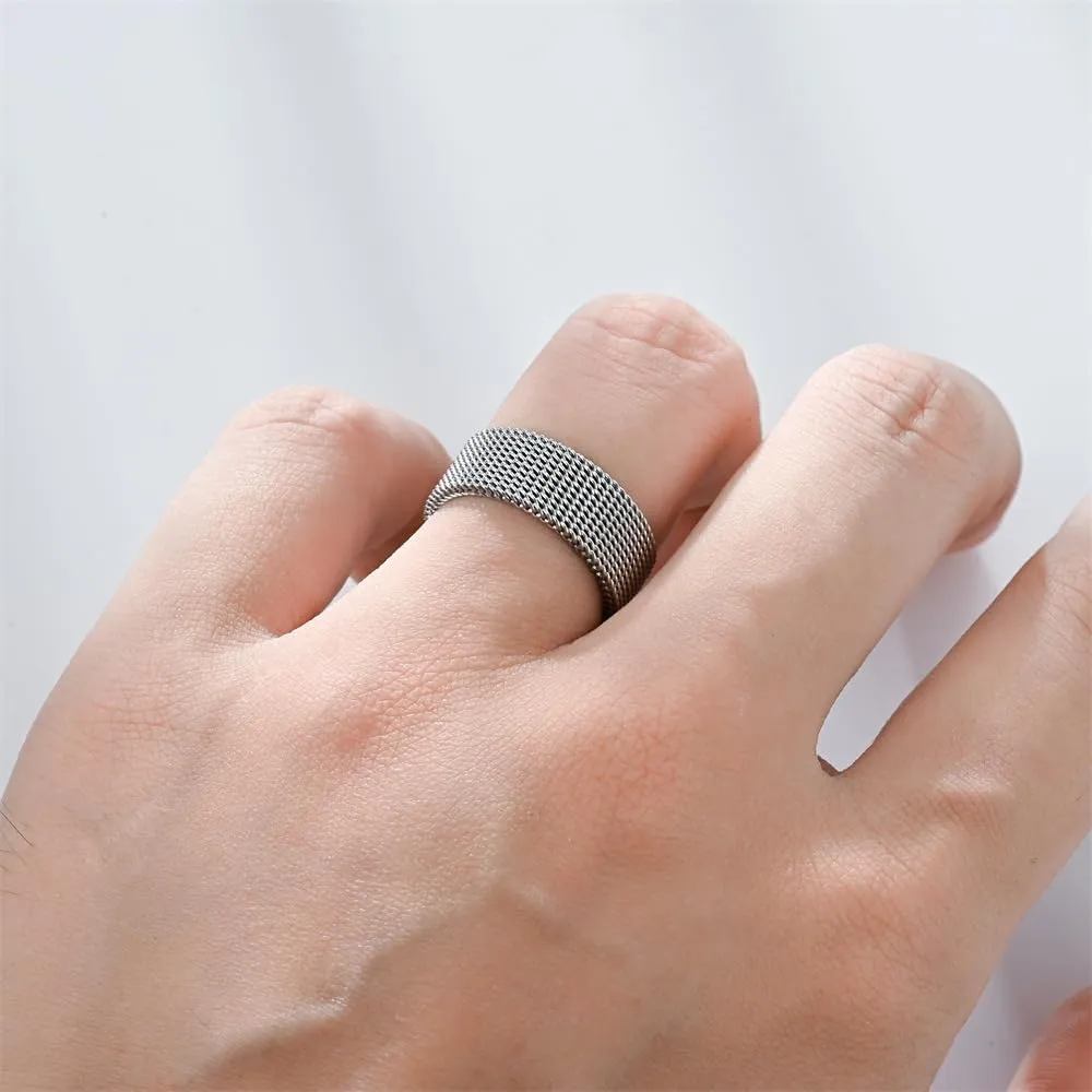 OIDIMS 8mm Wire Mesh Stainless Steel Band Ring for Men Women Fashion Comfort Fit Thumb Band Simple Plain Wedding Ring Engagement Anniversary Couple Ring Bff