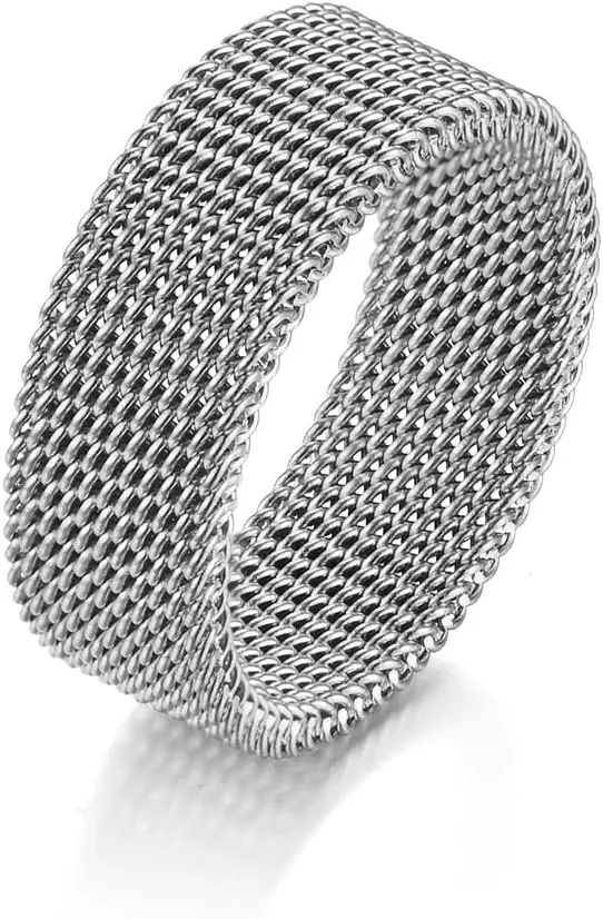 OIDIMS 8mm Wire Mesh Stainless Steel Band Ring for Men Women Fashion Comfort Fit Thumb Band Simple Plain Wedding Ring Engagement Anniversary Couple Ring Bff