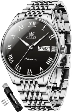 OLEVS Automatic Mens Watches Self Winding Mechanical Business Luxury Dress Wrist Watch Stainless Steel Waterproof Luminous Day Date