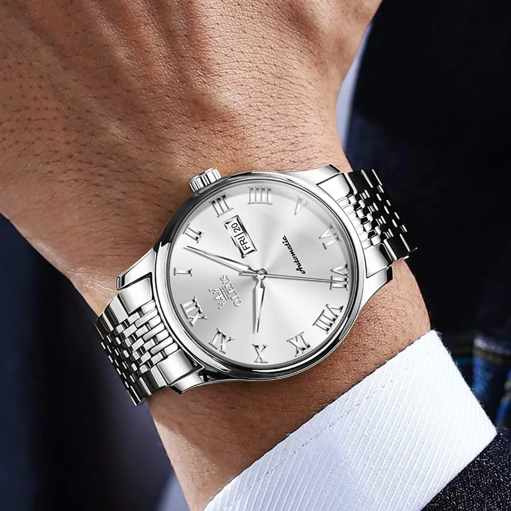 OLEVS Automatic Mens Watches Self Winding Mechanical Business Luxury Dress Wrist Watch Stainless Steel Waterproof Luminous Day Date