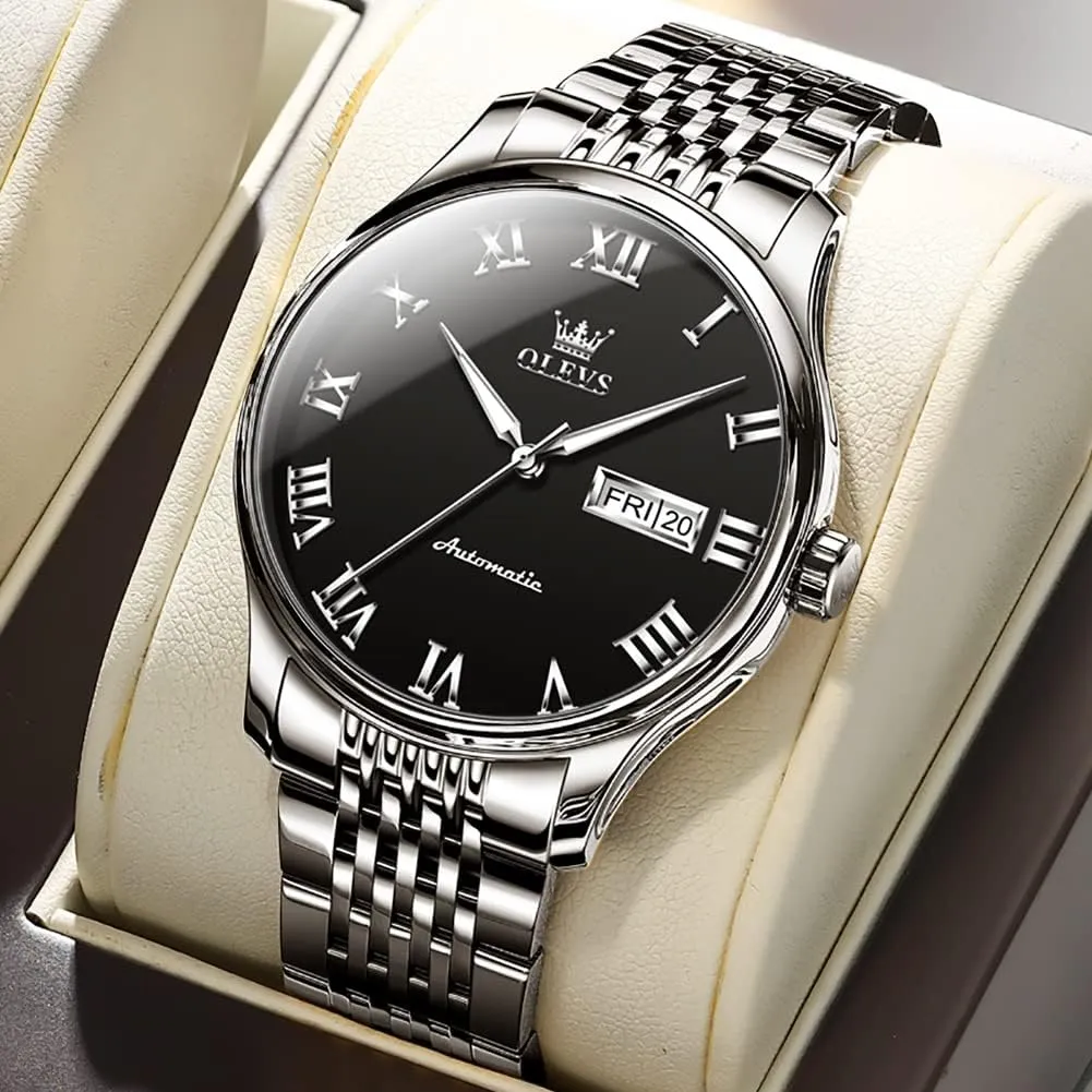OLEVS Automatic Mens Watches Self Winding Mechanical Business Luxury Dress Wrist Watch Stainless Steel Waterproof Luminous Day Date