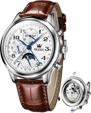 OLEVS Automatic Watches for Men Multi Calendar Moonphase with 3ATM Waterproof Business Classic Luxury Wrist Watch