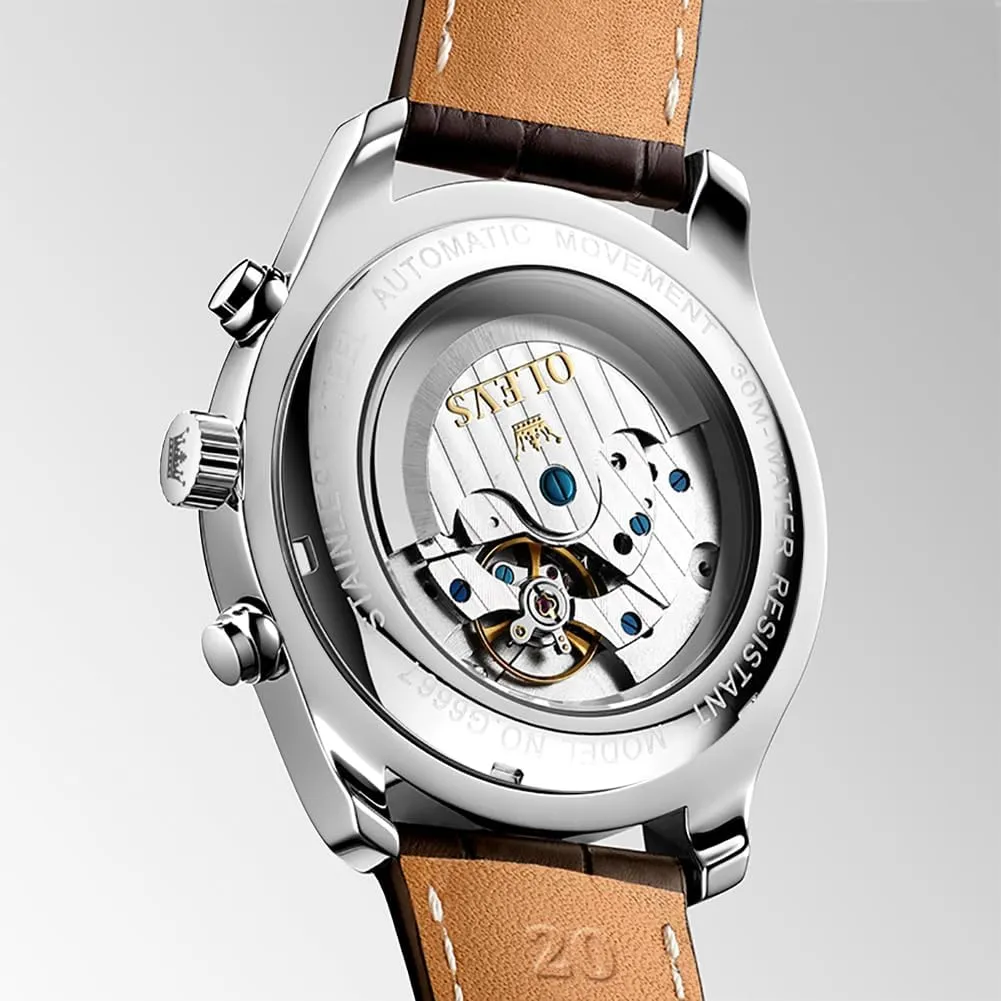 OLEVS Automatic Watches for Men Multi Calendar Moonphase with 3ATM Waterproof Business Classic Luxury Wrist Watch