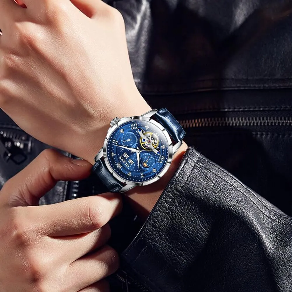 OLEVS Mens Automatic Watches Self-Winding Starry Sky Diamond Skeleton Luxury Wrist Watch Waterproof Luminous