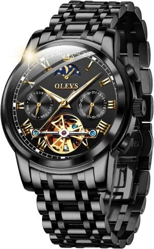 OLEVS Mens Automatic Watches Skeleton Mechanical Self Winding Luxury Fashion Dress Wrist Watch Luminous Waterproof