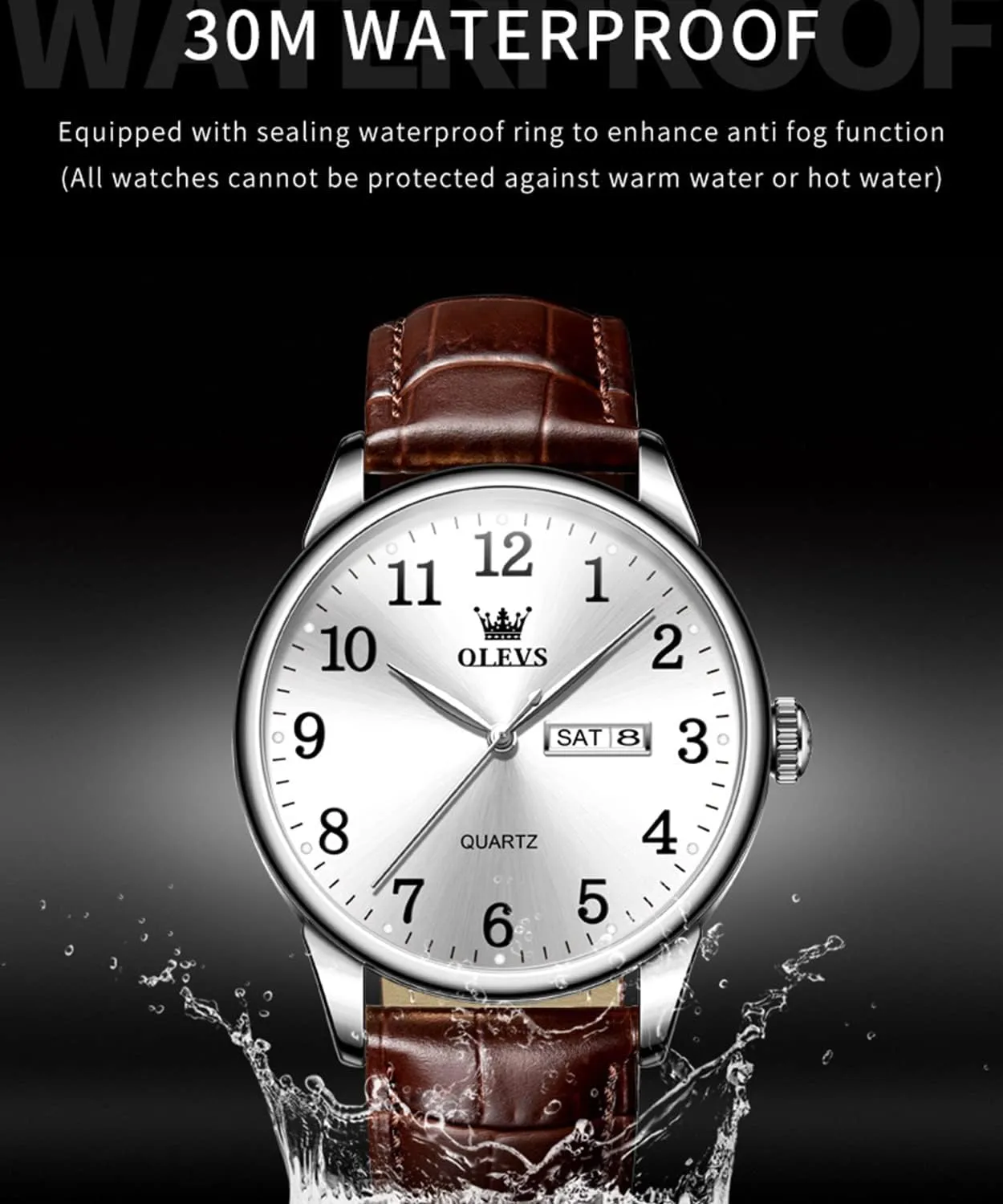 OLEVS Mens Watches with Leather Band Dress Vintage Classic Easy Reader Arabic Numerals Analog Quartz Waterproof Date and Day Blue/Black/White Large Face Men's Wrist Watches