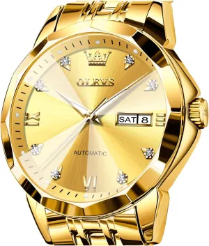 OLEVS Watch for Men Automatic Classic Mechanical Watch Diamond Mirror Stainless Steel Dress Casual Waterproof Day/Date Calendar