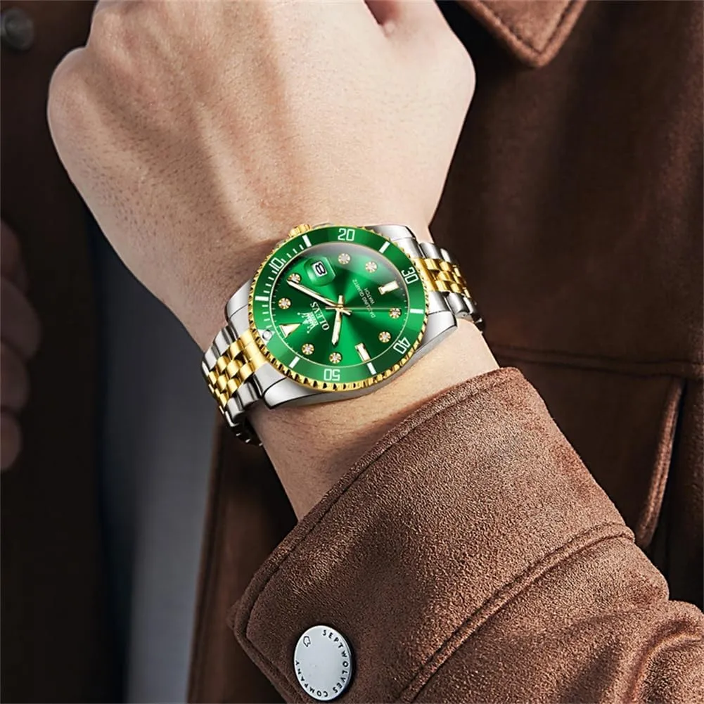 OLEVS Watches for Mens Stainless Steel Dress Mens Watches with Date Luxury Diamond Big Face Waterproof Blue/Black/Green/Gold/Red Dial Relojes para Hombres