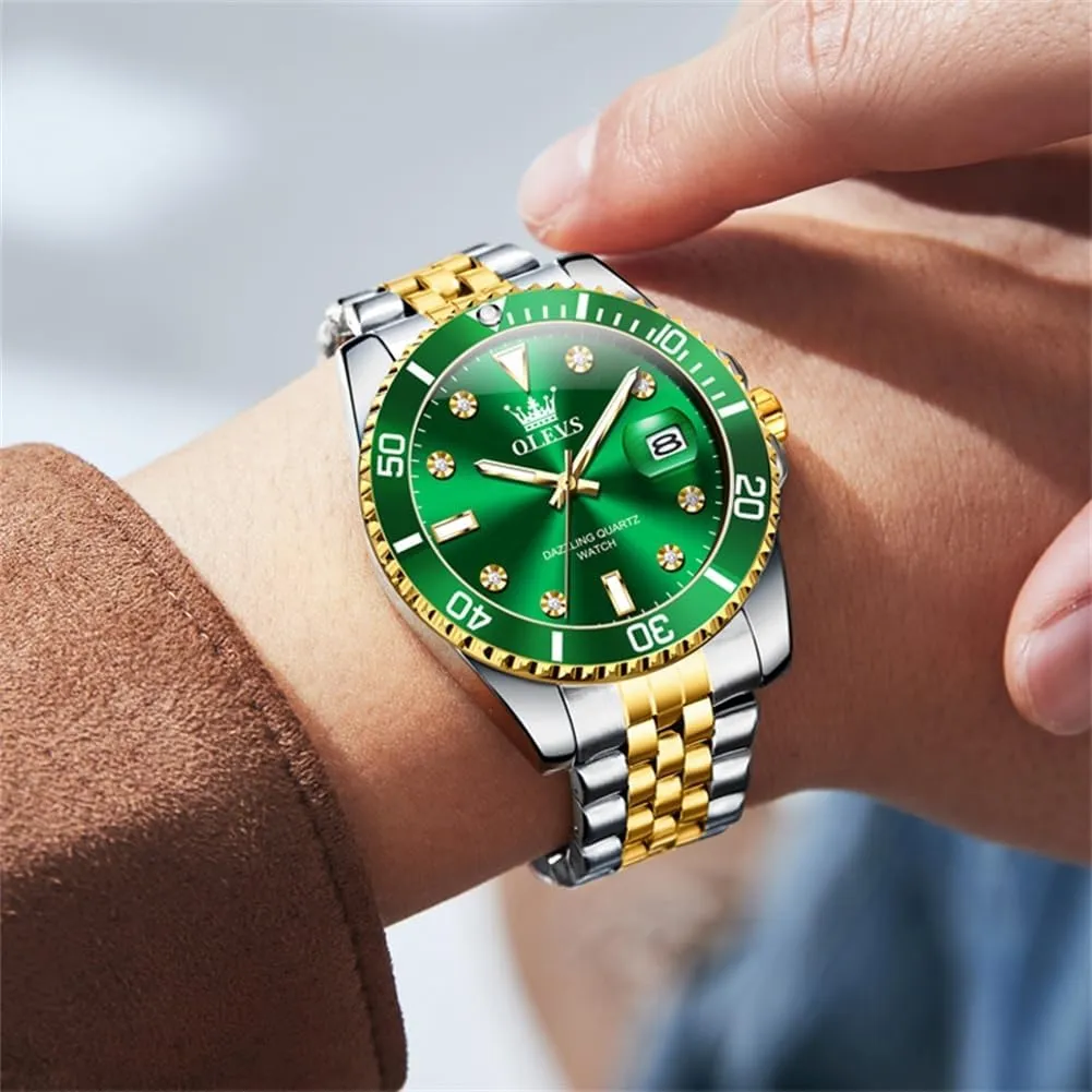 OLEVS Watches for Mens Stainless Steel Dress Mens Watches with Date Luxury Diamond Big Face Waterproof Blue/Black/Green/Gold/Red Dial Relojes para Hombres
