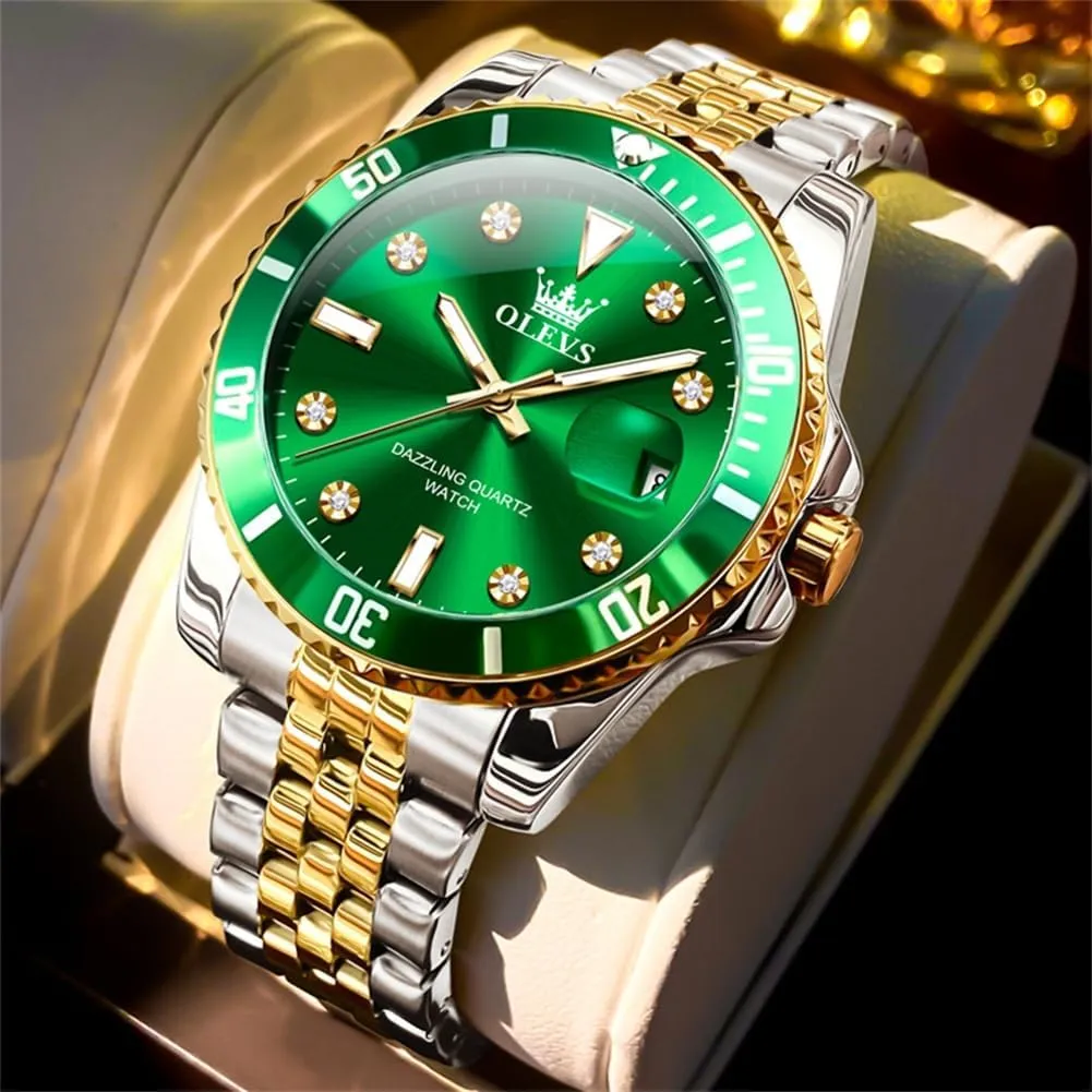 OLEVS Watches for Mens Stainless Steel Dress Mens Watches with Date Luxury Diamond Big Face Waterproof Blue/Black/Green/Gold/Red Dial Relojes para Hombres