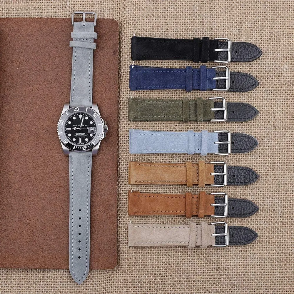 Onthelevel Suede Watch Strap-18mm 19mm 20mm 22mm 24mm Suede Leather with Black Leather Back Watch Band for Men or Women