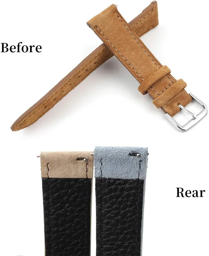Onthelevel Suede Watch Strap-18mm 19mm 20mm 22mm 24mm Suede Leather with Black Leather Back Watch Band for Men or Women
