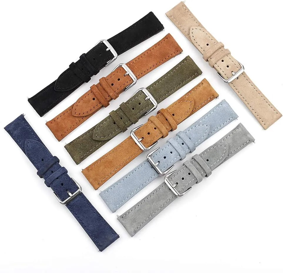 Onthelevel Suede Watch Strap-18mm 19mm 20mm 22mm 24mm Suede Leather with Black Leather Back Watch Band for Men or Women