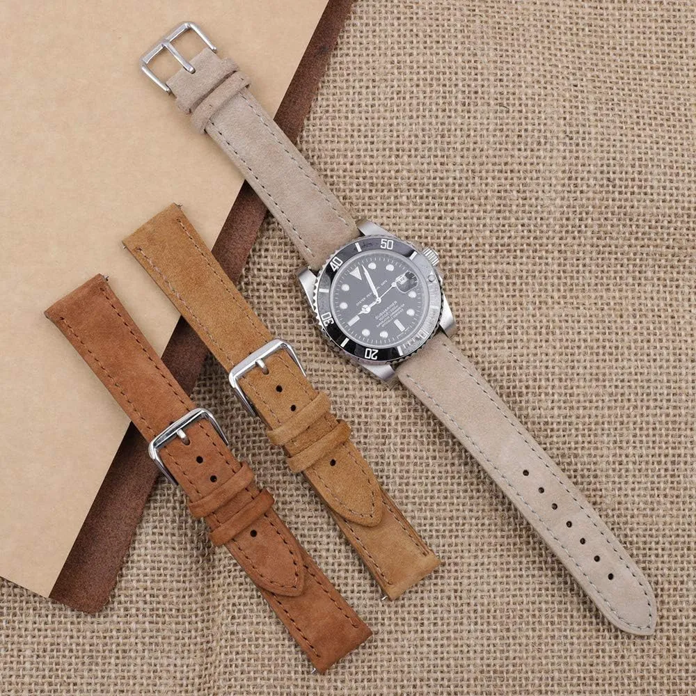 Onthelevel Suede Watch Strap-18mm 19mm 20mm 22mm 24mm Suede Leather with Black Leather Back Watch Band for Men or Women