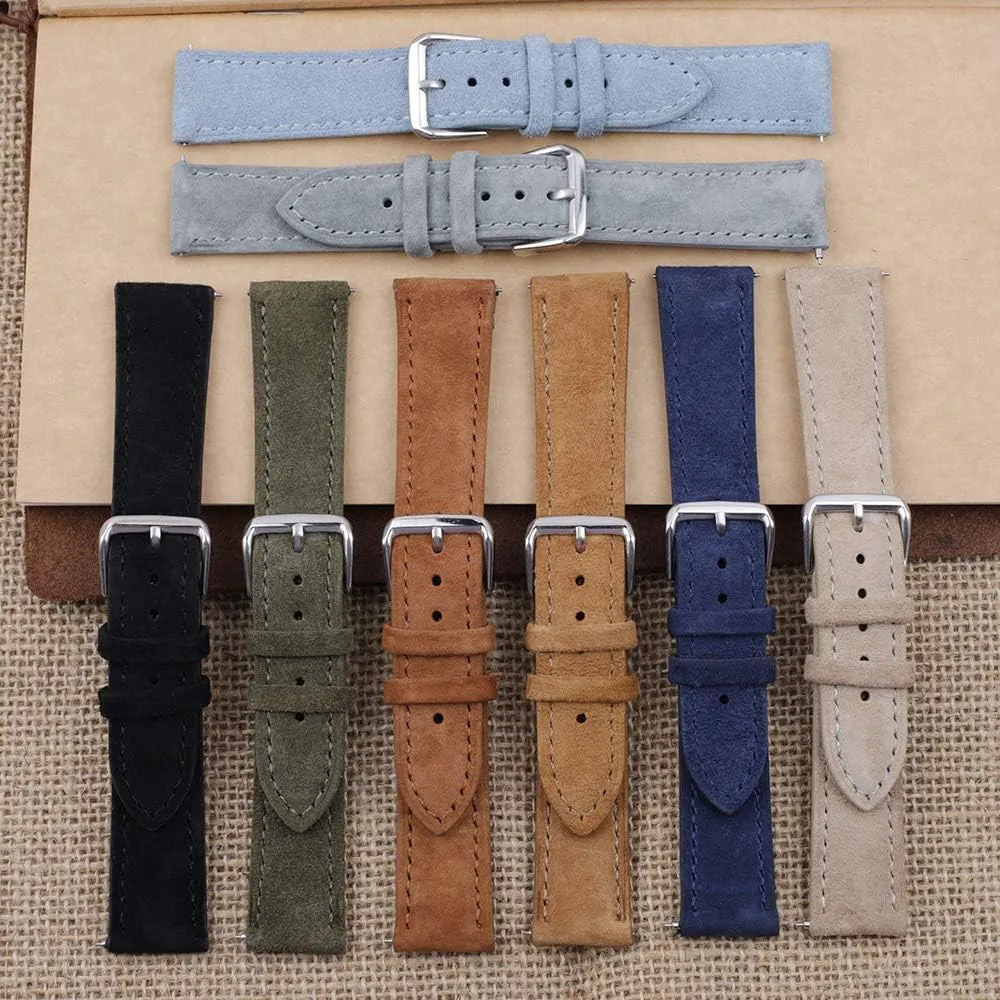 Onthelevel Suede Watch Strap-18mm 19mm 20mm 22mm 24mm Suede Leather with Black Leather Back Watch Band for Men or Women