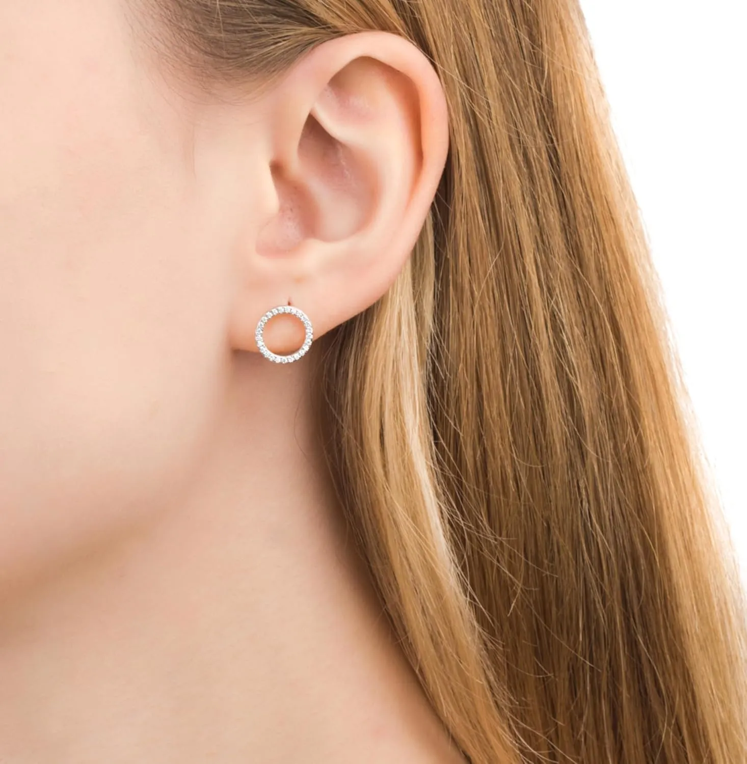 Open Circle Diamond (0.30ct) Stud Earring, 14k Gold Minimalist Stud, Open Circle Earring, Round Unique Piercing, Gifts For Women.