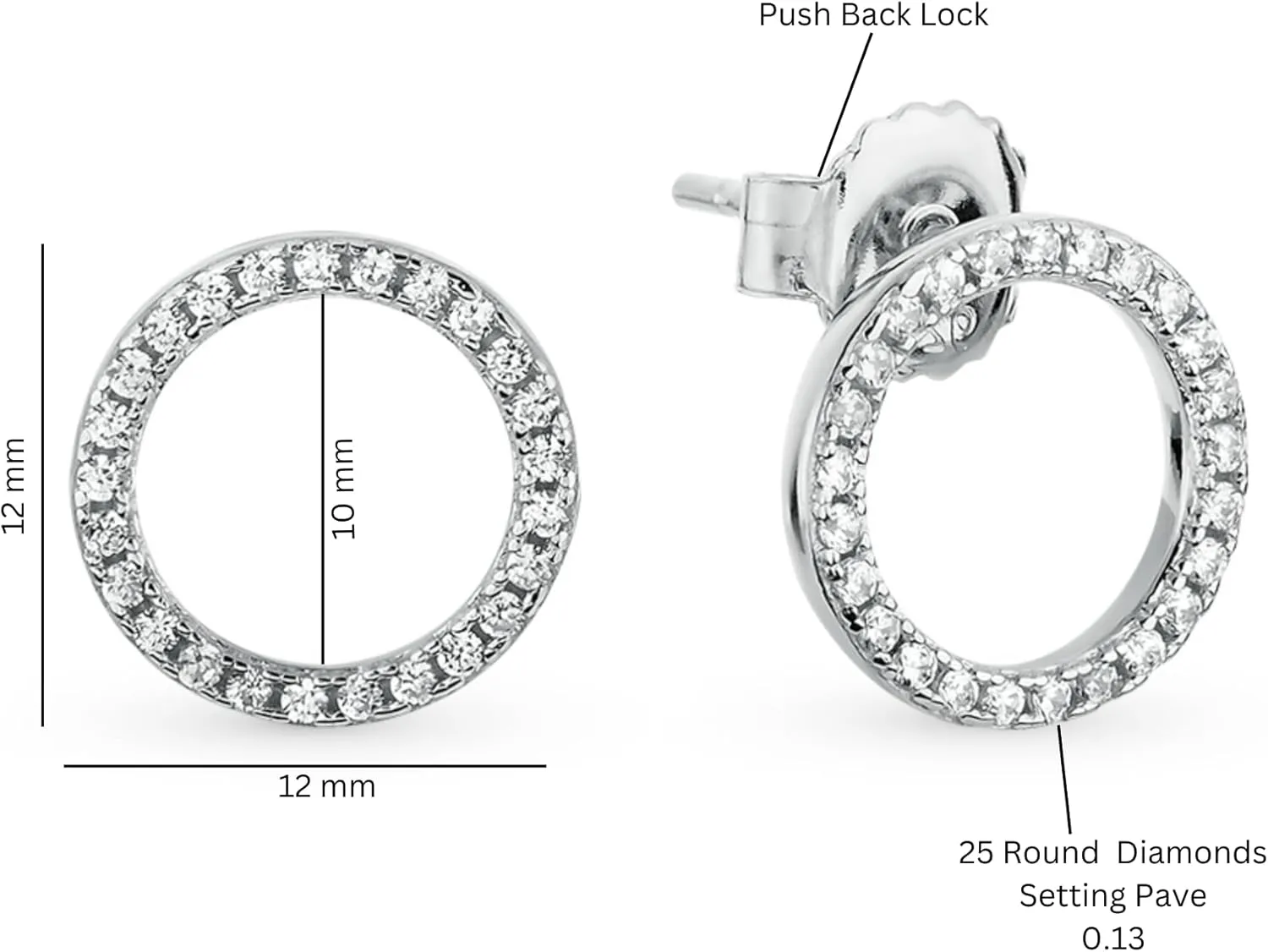 Open Circle Diamond (0.30ct) Stud Earring, 14k Gold Minimalist Stud, Open Circle Earring, Round Unique Piercing, Gifts For Women.