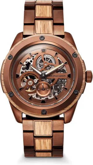 Original Grain Whiskey Espresso Rugged Automatic 44mm | Automatic Movement, 316L Stainless Steel, Adjustable Watch Band | 10ATM Water-Resistant & Scratch-Resistant | Bracelet Wrist Watch for Men