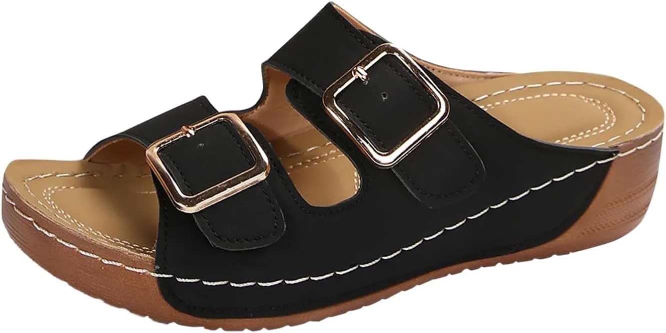 Orthopedic Sandals for Women Comfortable Wedge Shoes Slip on Wide Width Sandals Arch Support Slides Slippers2