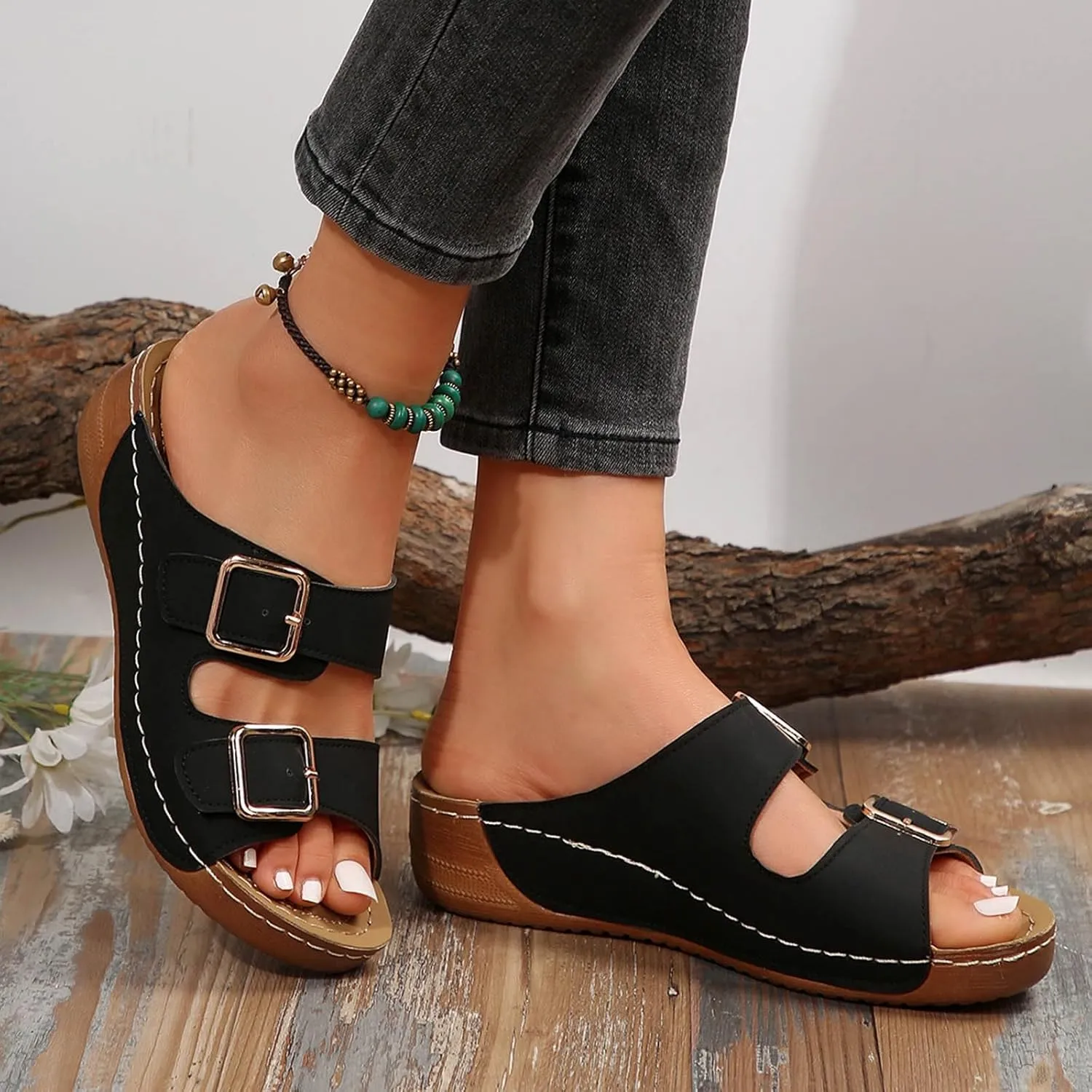 Orthopedic Sandals for Women Comfortable Wedge Shoes Slip on Wide Width Sandals Arch Support Slides Slippers2