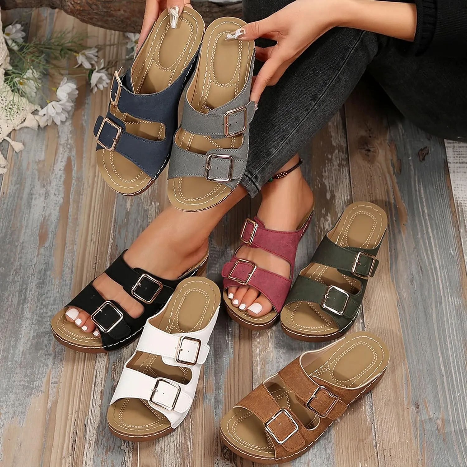 Orthopedic Sandals for Women Comfortable Wedge Shoes Slip on Wide Width Sandals Arch Support Slides Slippers2