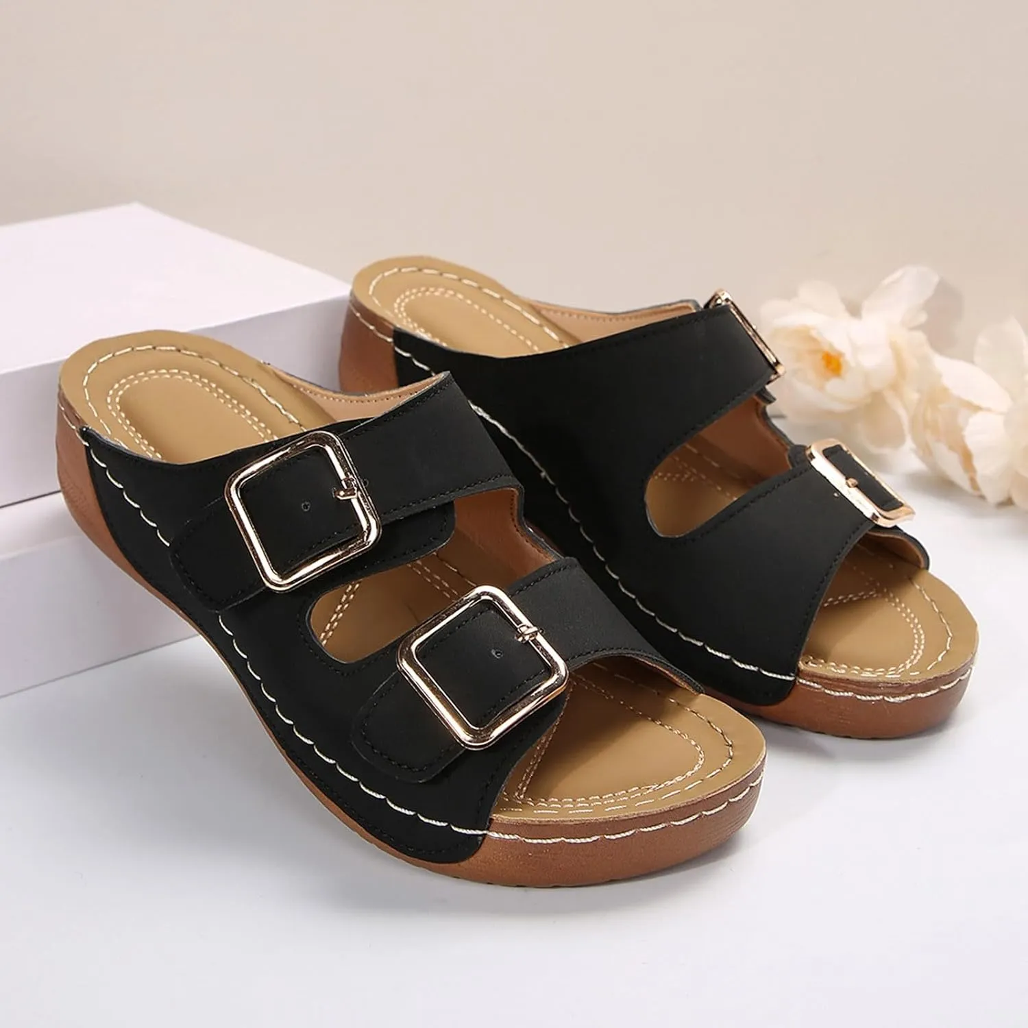 Orthopedic Sandals for Women Comfortable Wedge Shoes Slip on Wide Width Sandals Arch Support Slides Slippers2