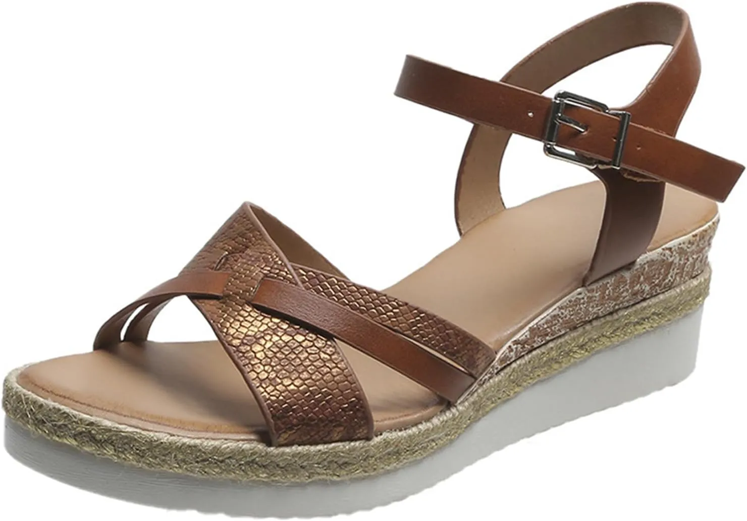 Orthopedic Sandals for Women,Summer Dressy Open Toe Ankle Strap Platform Beach Casual Slip on Dress Sandal Buckle Studded Wedge Summer Arch Support Sandals Bohemian Shoes Comfortable Wedges