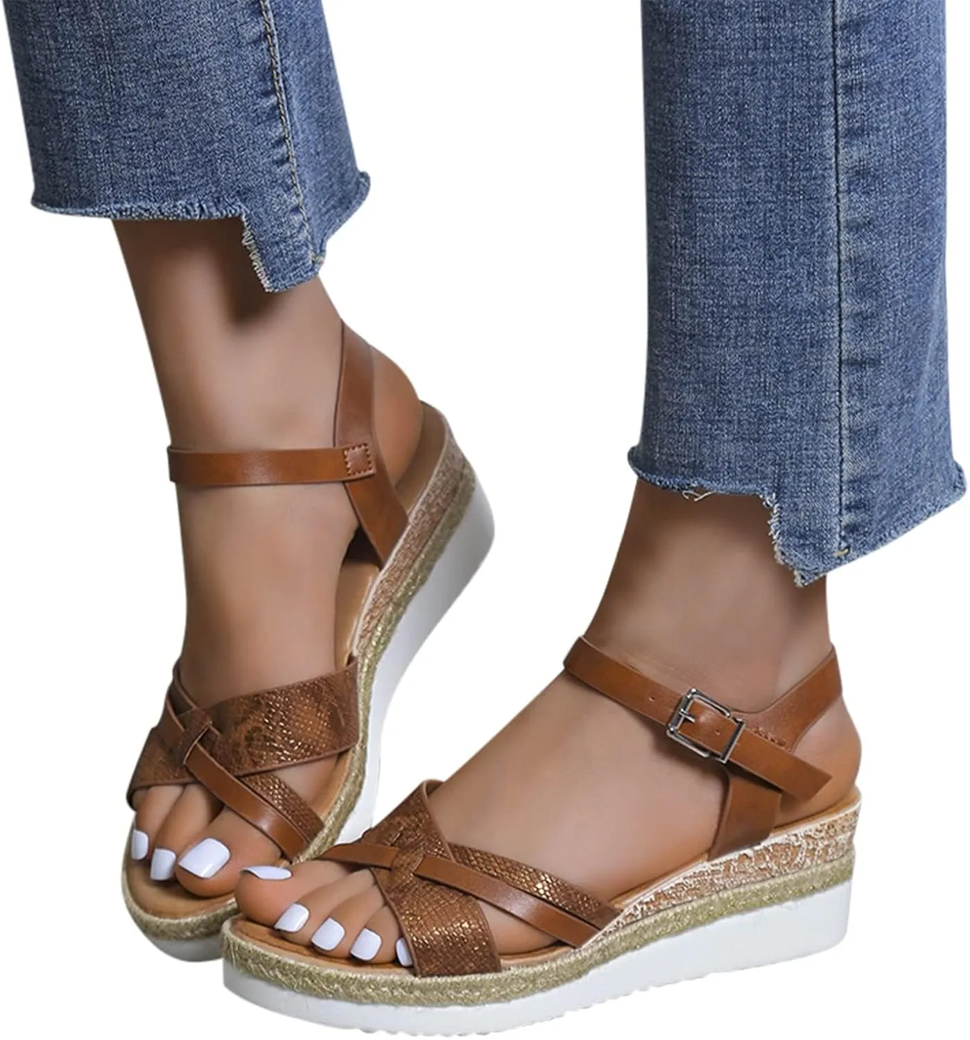 Orthopedic Sandals for Women,Summer Dressy Open Toe Ankle Strap Platform Beach Casual Slip on Dress Sandal Buckle Studded Wedge Summer Arch Support Sandals Bohemian Shoes Comfortable Wedges