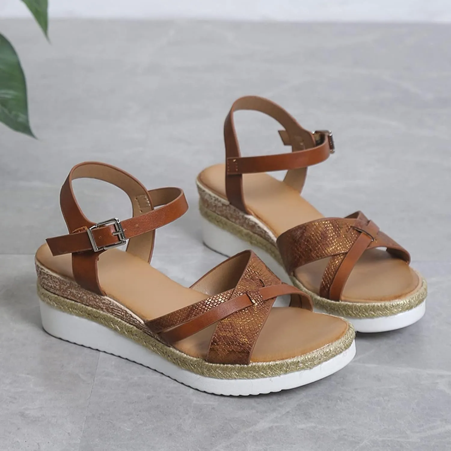 Orthopedic Sandals for Women,Summer Dressy Open Toe Ankle Strap Platform Beach Casual Slip on Dress Sandal Buckle Studded Wedge Summer Arch Support Sandals Bohemian Shoes Comfortable Wedges