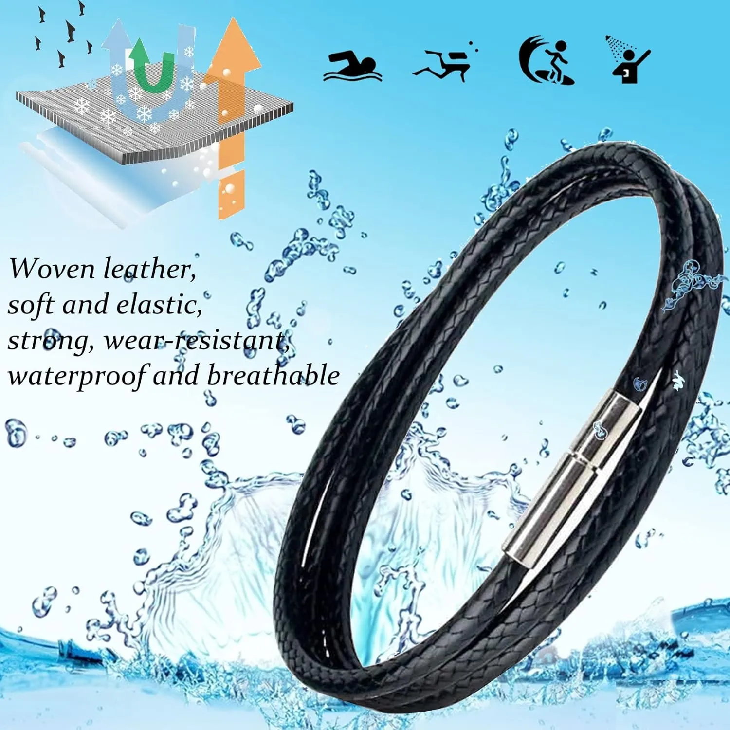 Otxas Leather Necklace Cord, 18inch-24inch Waterproof Rope Necklace for Men Women, 316L Stainless Steel Clasp, 23mm Width Leather Necklaces for Mens