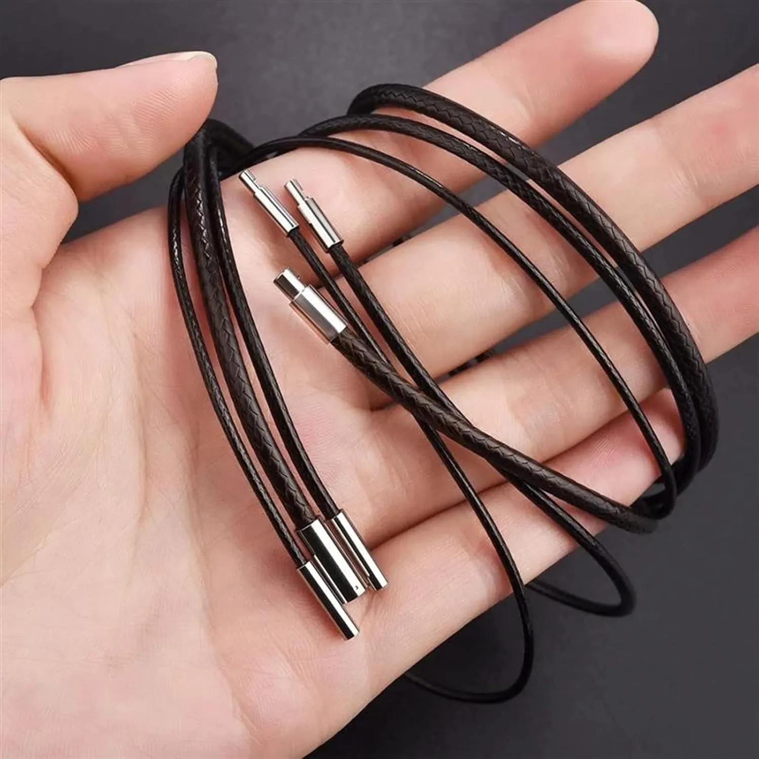 Otxas Leather Necklace Cord, 18inch-24inch Waterproof Rope Necklace for Men Women, 316L Stainless Steel Clasp, 23mm Width Leather Necklaces for Mens