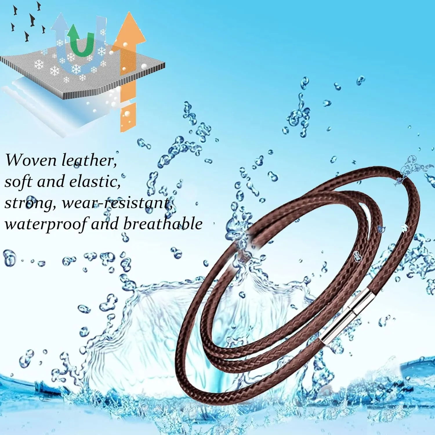 Otxas Leather Necklace Cord, 18inch-24inch Waterproof Rope Necklace for Men Women, 316L Stainless Steel Clasp, 23mm Width Leather Necklaces for Mens