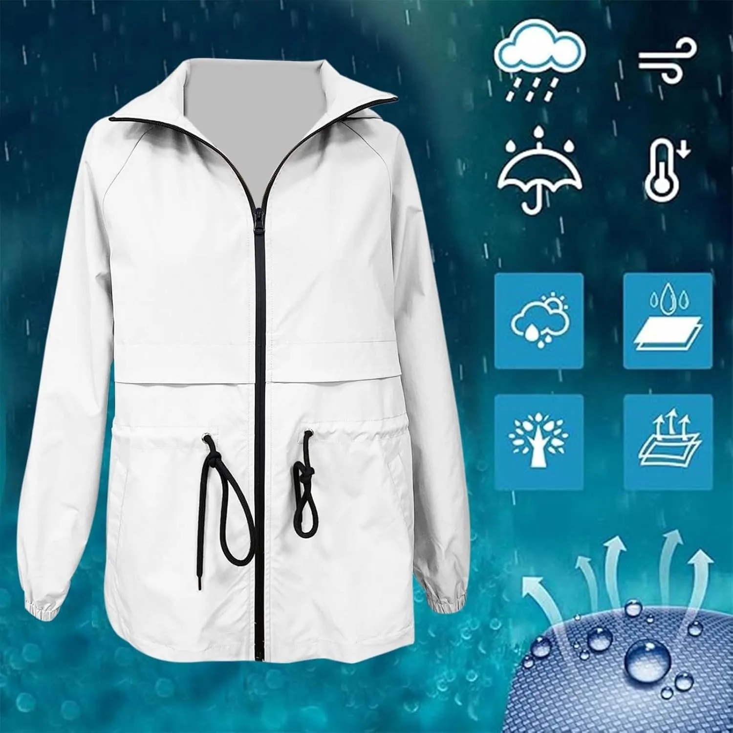Outdoor Hiking Jacket With Hood Breathable Raincoat For Trekking & Leisure Mid Length Windbreaker Coat
