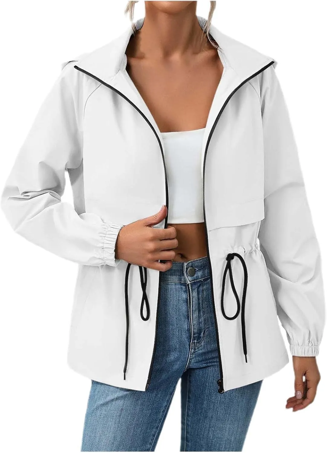 Outdoor Hiking Jacket With Hood Breathable Raincoat For Trekking & Leisure Mid Length Windbreaker Coat