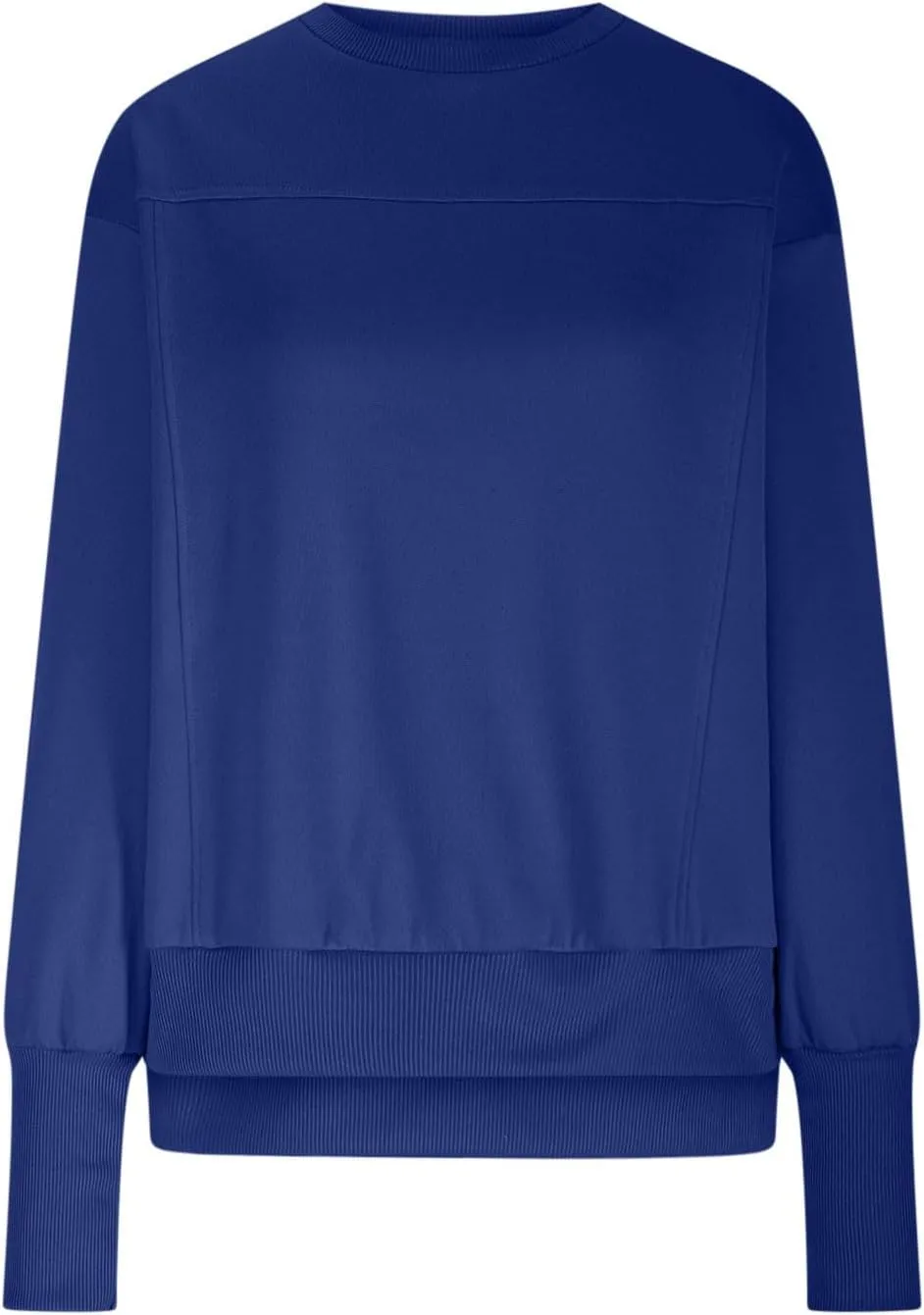 Oversized Crewneck Sweatshirt Women High Low Fleece Pullover Side Slit Drop Shoulder Soft Fall Sweatshirts No Hood