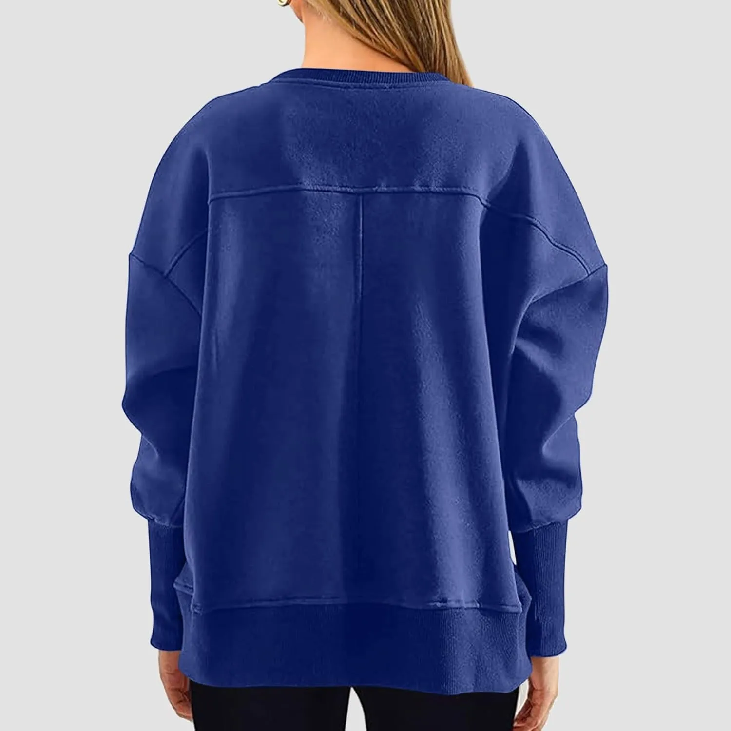 Oversized Crewneck Sweatshirt Women High Low Fleece Pullover Side Slit Drop Shoulder Soft Fall Sweatshirts No Hood