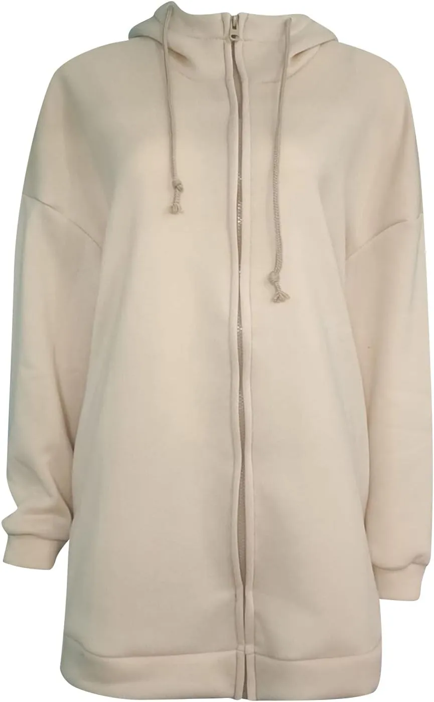 Oversized Hoodie for Women Plus Size Solid Color Hoodies Casual Full Zip Long Hooded Sweatshirt Pullover Jacket with Pockets