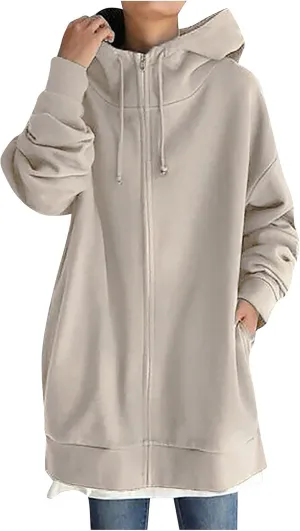 Oversized Hoodie for Women Plus Size Solid Color Hoodies Casual Full Zip Long Hooded Sweatshirt Pullover Jacket with Pockets