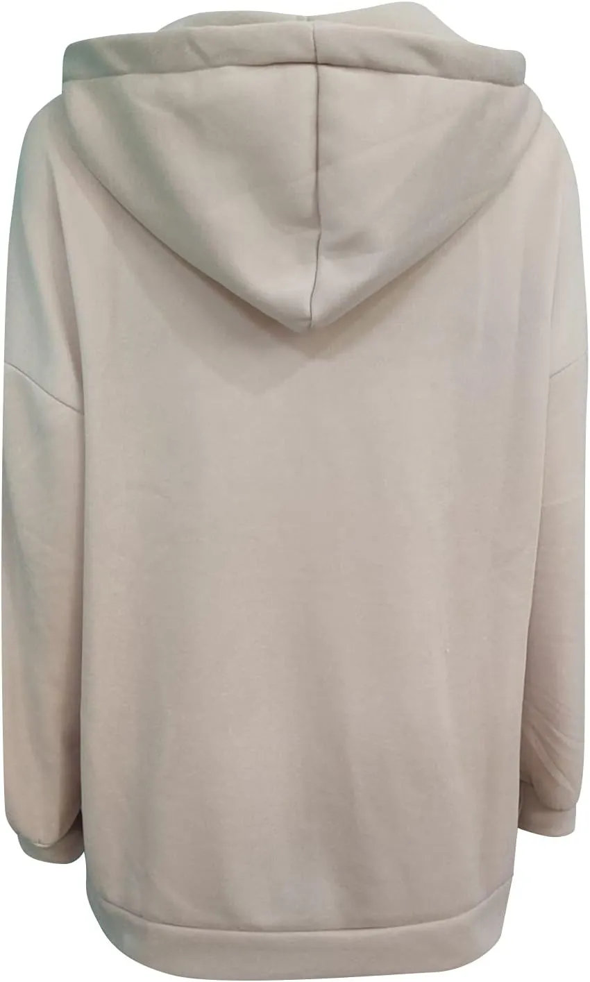 Oversized Hoodie for Women Plus Size Solid Color Hoodies Casual Full Zip Long Hooded Sweatshirt Pullover Jacket with Pockets