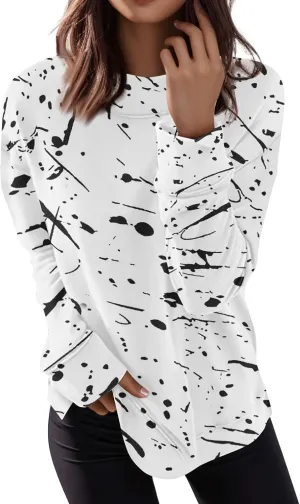 Oversized Sweatshirt For Women Plus Size Long Sleeve Fall Tops Side Split Crewneck Pullover