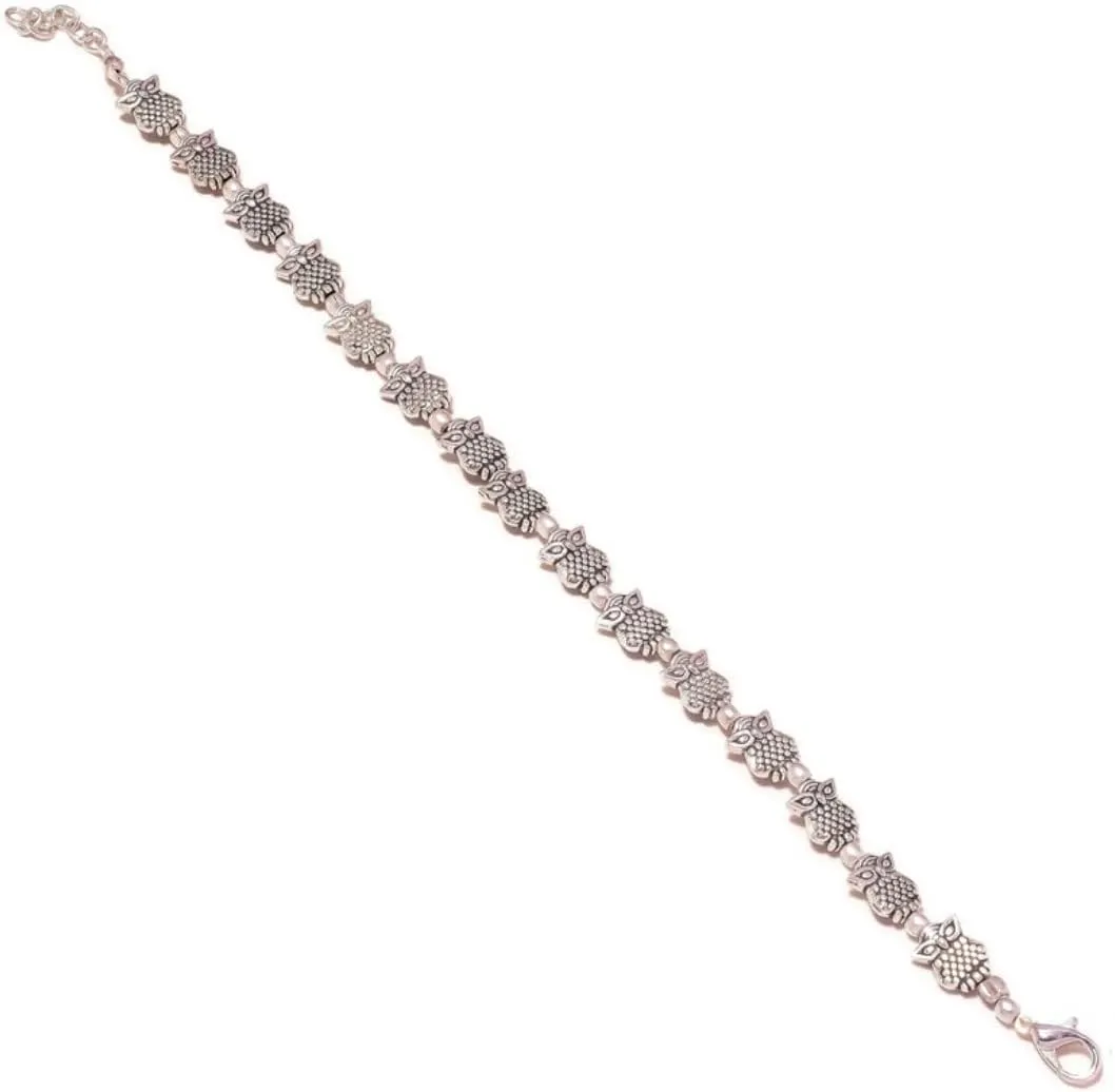 Owl Beaded Oxidized Engraved Antique Handmade Boho Adjustable Anklet Bracelets for Men & Women