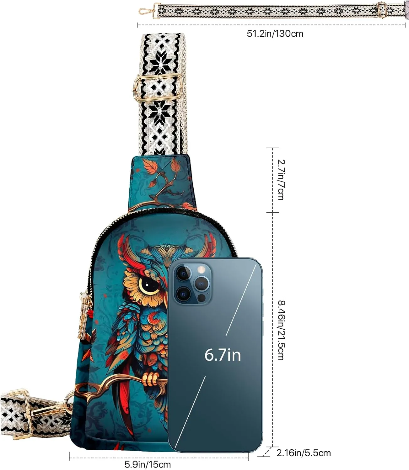 Owl Small Sling Bag for Women Leather Fanny Pack Travel Sling Crossbody Purse Presents for Hiking Cycling Running