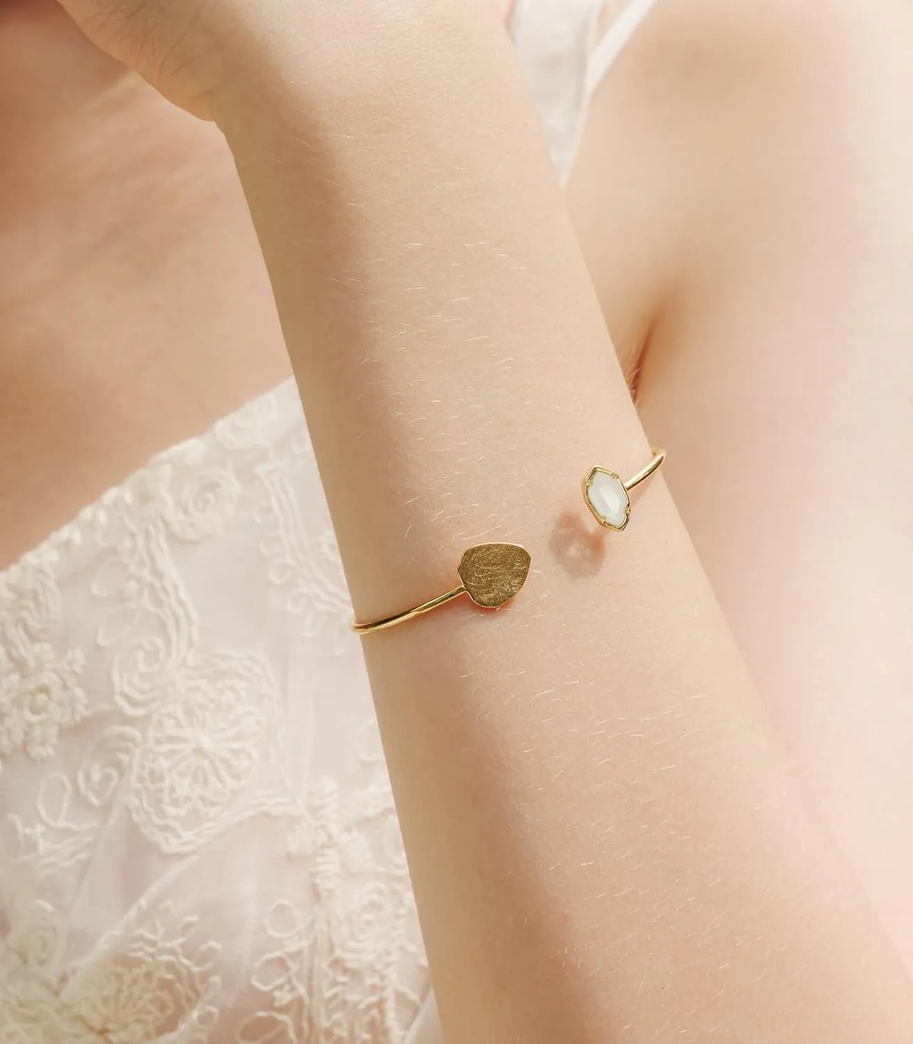 OZEL Cuff Bracelets for Women 18K Real Gold Plated Cuff Bracelet Colorful Crystal Gold Cuff Bracelets for Gifts (Green/Clear/Black/Pink Opal/White Opal)