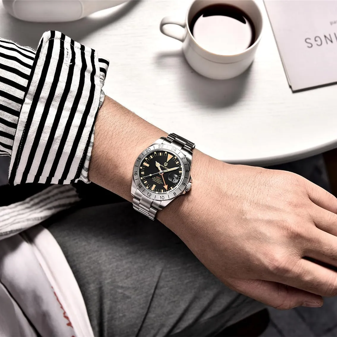 Pagani Design Watches for Men Automatic Mechanical GMT Watch 42mm Stainless Steel Sapphire Crystal Waterproof Luminous Sport Men's Wrist Watches