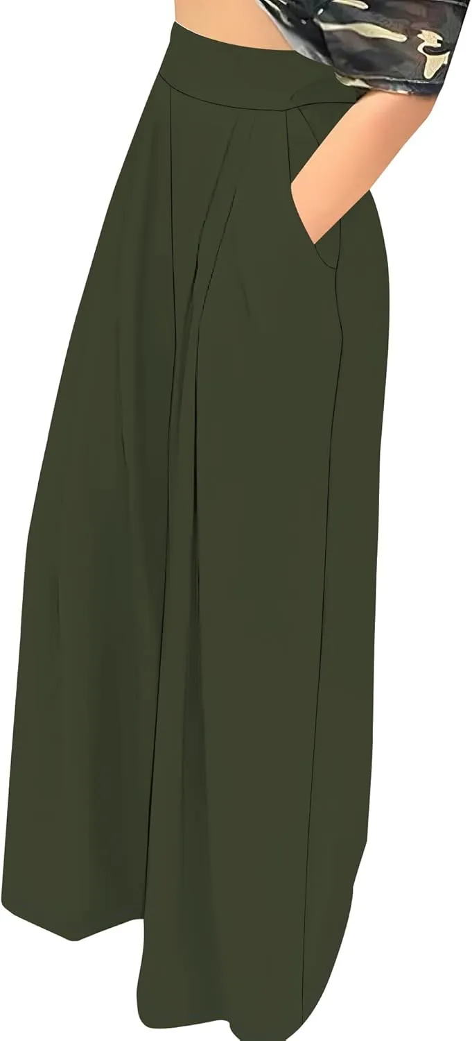 Palazzo Pants for Women Flowy Wide Leg High Waisted Trousers Long Dressy Bottoms