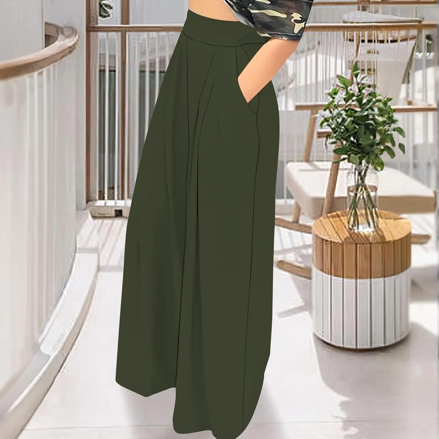 Palazzo Pants for Women Flowy Wide Leg High Waisted Trousers Long Dressy Bottoms