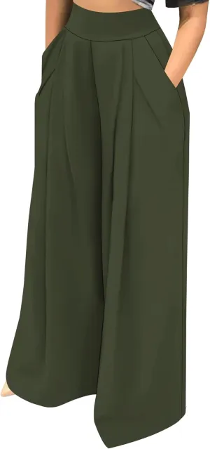 Palazzo Pants for Women Flowy Wide Leg High Waisted Trousers Long Dressy Bottoms