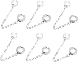 PartyKindom Chic Titanium Steel Ear Cuffs Chain 6 Pieces Non Piercing Earrings for Women Fashion Jewelry Dangle